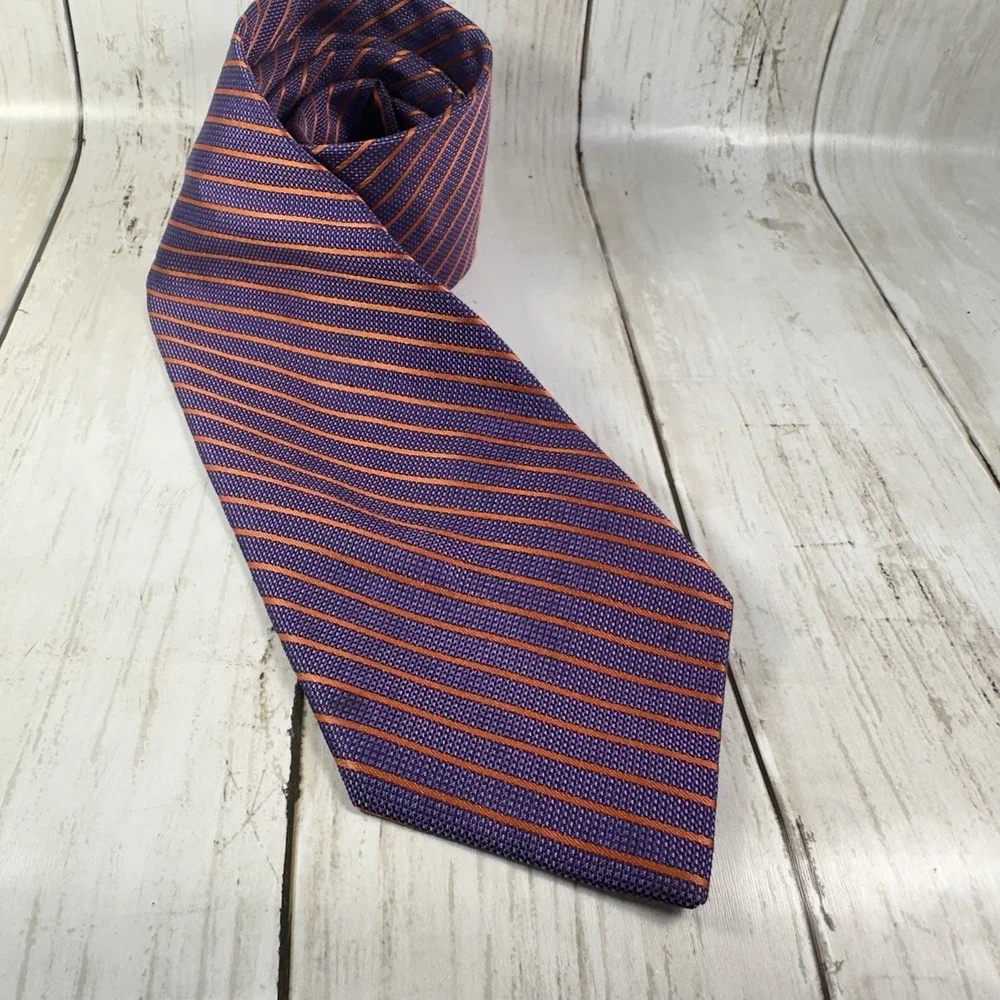 Express Design Studio Men's USA 100% Silk Neck Tie Blue Orange  Striped Diagonal